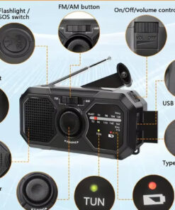 Alternative view of Compact Emergency AM/FM Hand Crank Radio with Solar Charging, LED Torch & Power Bank – 4-Way Charging Portable Survival Radio