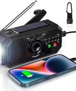 Compact Emergency AM/FM Hand Crank Radio with Solar Charging, LED Torch & Power Bank – 4-Way Charging Portable Survival Radio